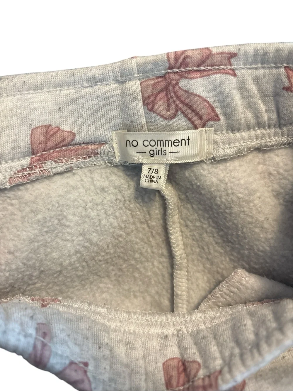 No Comment Girls Gray Hoodie & Jogger Set with Pink Bow Print